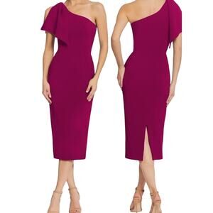 Dress the Population Tiffany one shoulder midi dress burgundy size X-Large XL